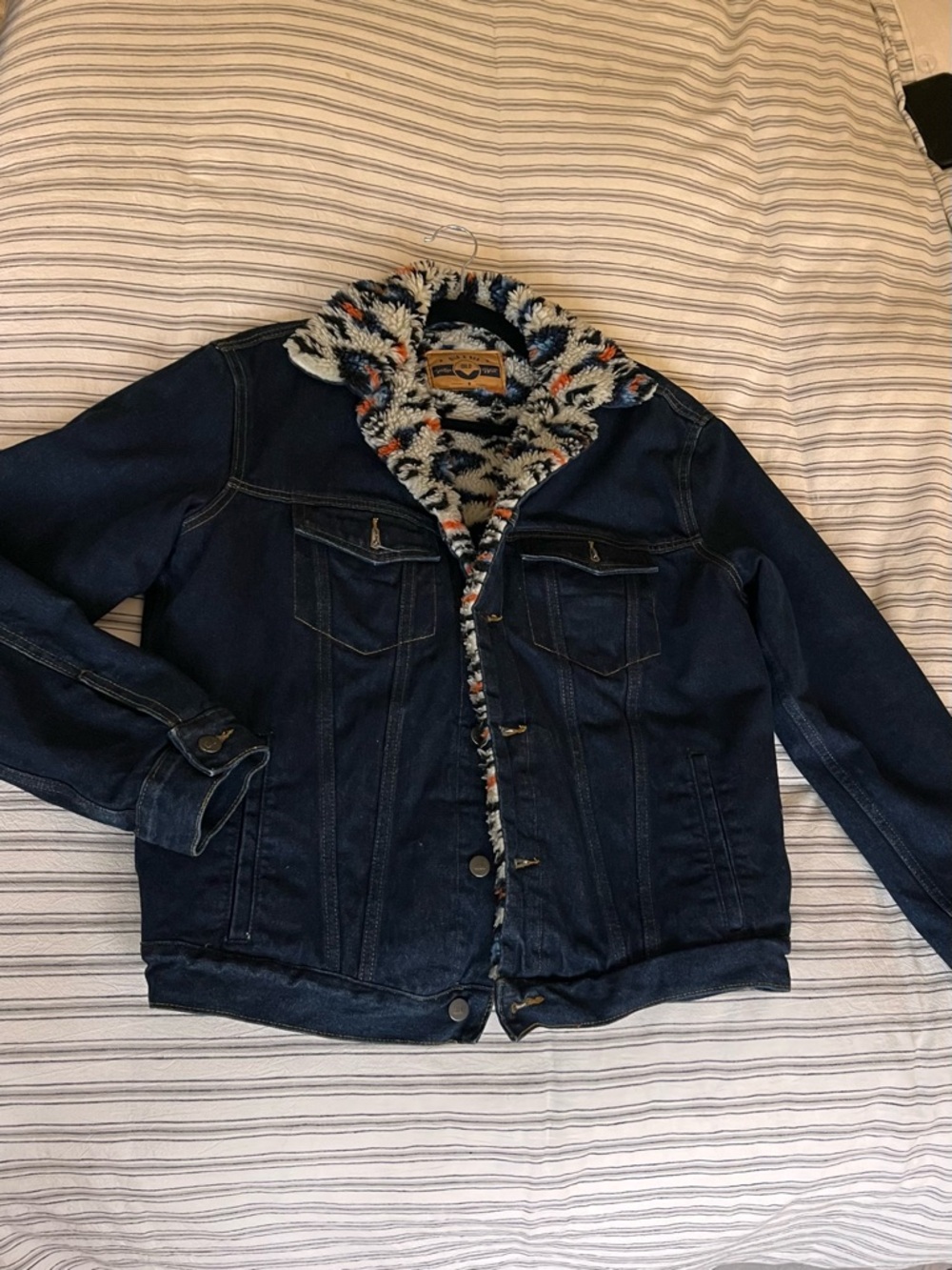 Men's Dark Blue Denim Jacket with Sherpa Lining
